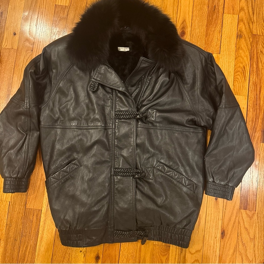 Vintage Real Leather Bomber Jacket w/ Removable Real Fur Lining & Collar UNISEX